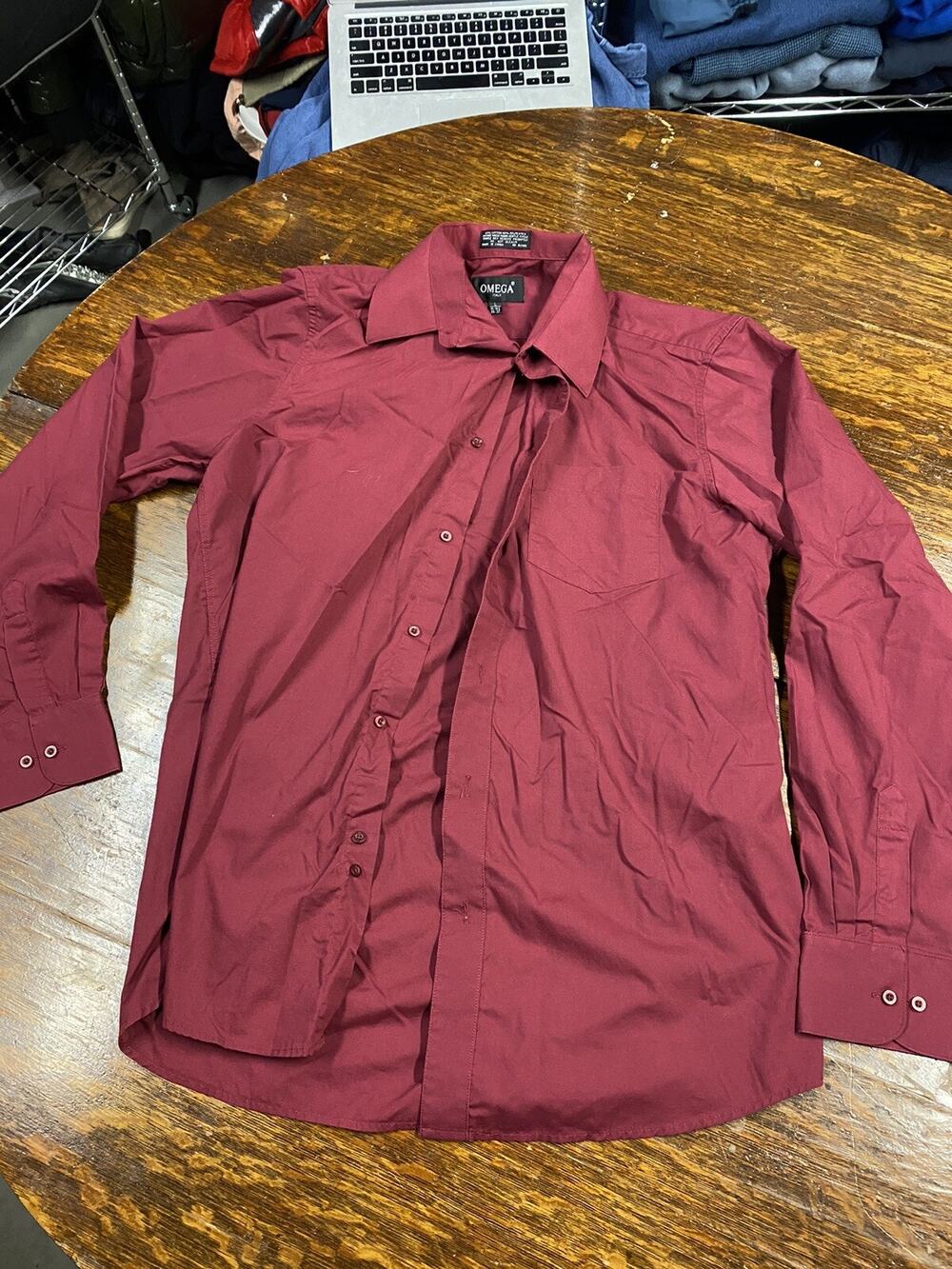 Men's Omega Red Long Sleeve Button Down Dress Shirt Size Large